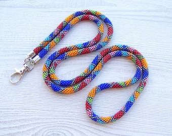Shiny Beaded geometric lanyard- woman multi-color badge holder - teacher ID card holder - nurse lanyard - gift ideas for teacher