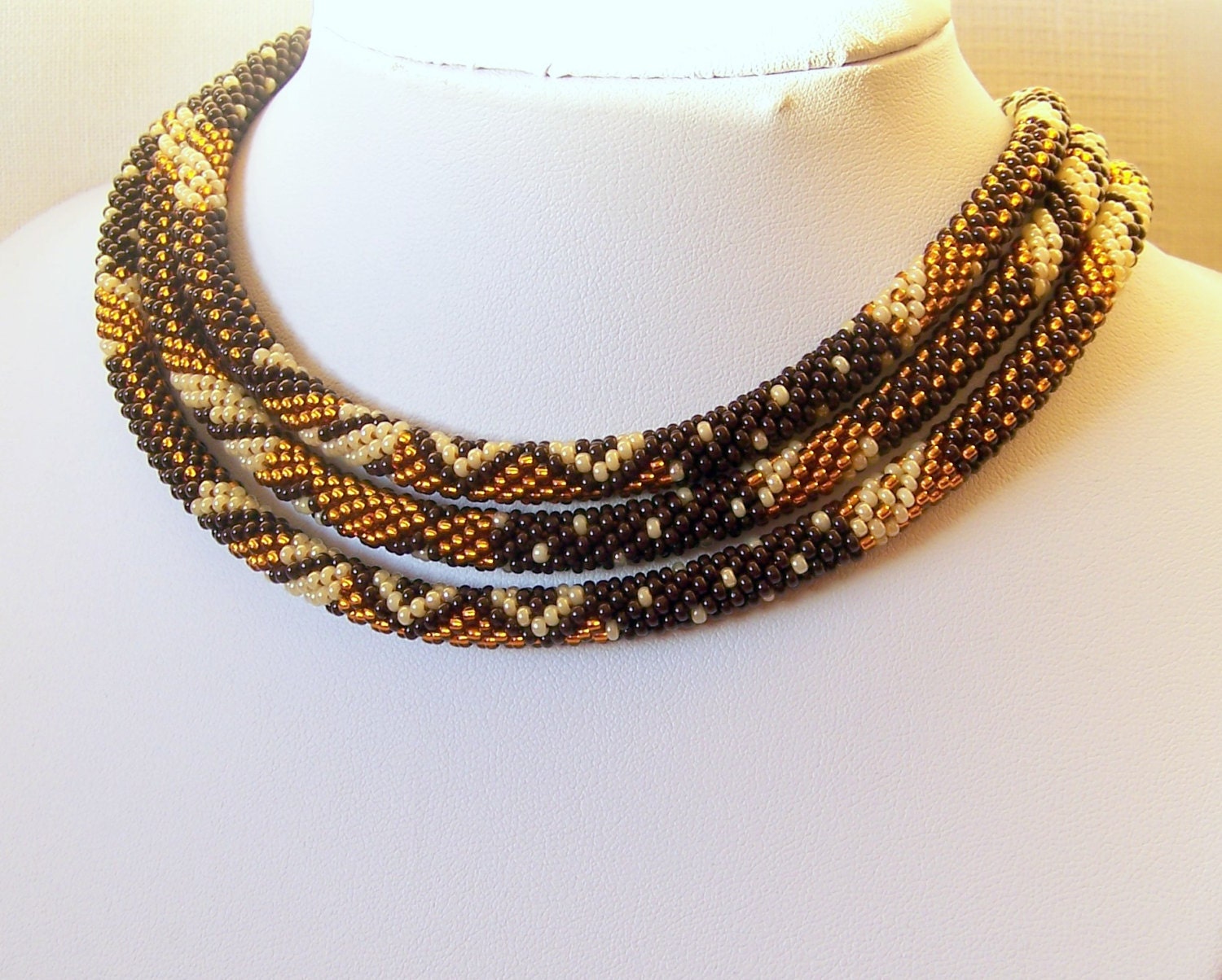 Long Beaded Crochet Rope Necklace Beadwork Fashion Etsy