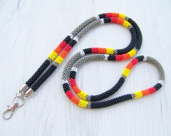 African lanyard with ID holder - woman beaded lanyard - Colorful bead crochet lanyard - ID card holder - nurse lanyard ID holder
