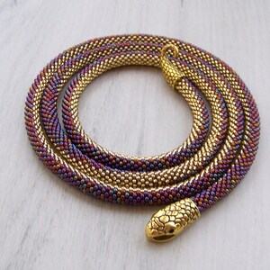 Shiny Long Snake Necklace - Beaded Snake Necklace - Bead Crochet Beadwork Serpent Necklace - Elegant office style ombre Rope Necklace image 2