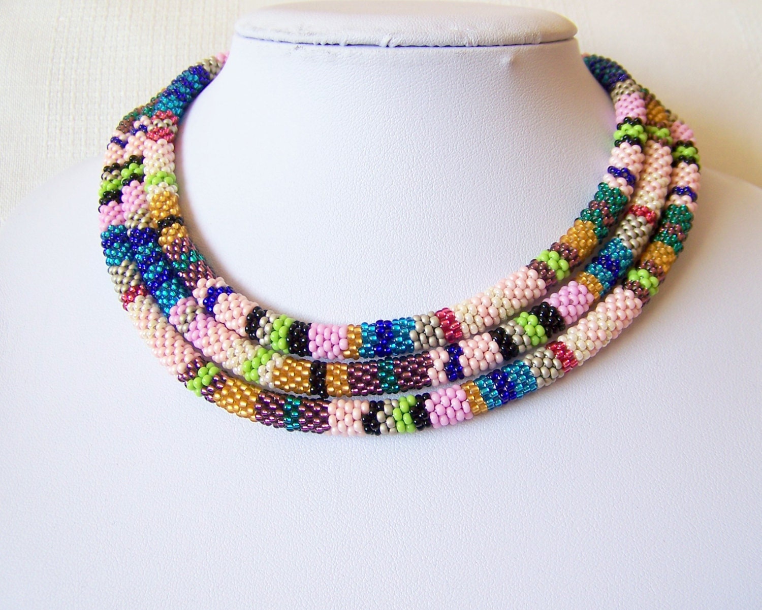 Long Beaded Crochet Rope Necklace Beadwork Seed beads Etsy