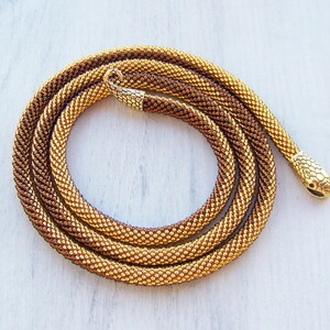 Shiny Long Snake Necklace - Beaded Gold Snake Necklace - Bead Crochet Beadwork Serpent Necklace - Elegant office style ombre Rope Necklace image 5