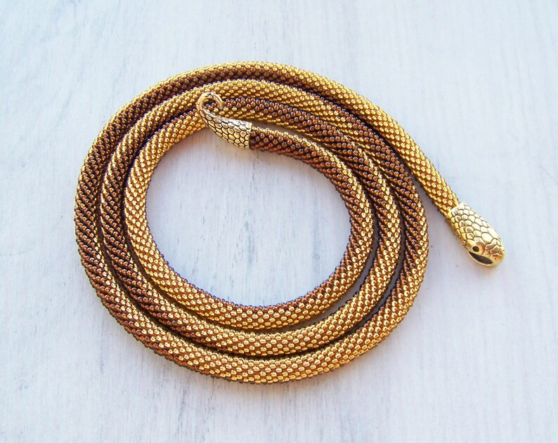 Shiny Long Snake Necklace - Beaded Gold Snake Necklace - Bead Crochet Beadwork Serpent Necklace - Elegant office style ombre Rope Necklace image 5
