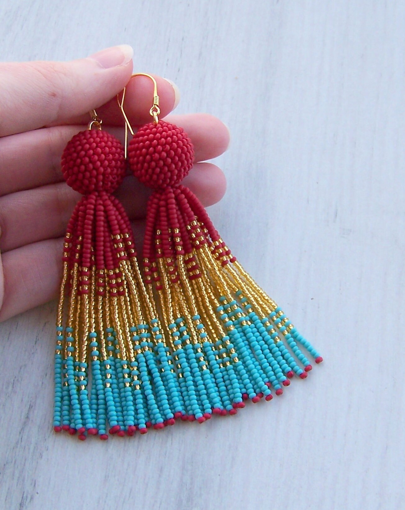 Beaded ombre tassel earrings Luxury Fringe Earrings Long Etsy