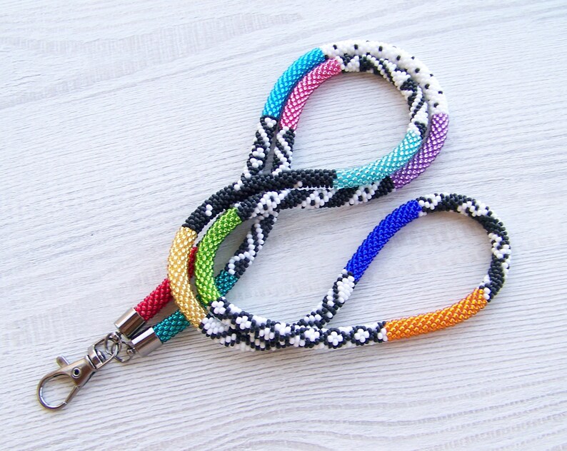 Shiny Beaded geometric lanyard woman multi-color badge holder teacher ID card holder nurse lanyard gift ideas for teacher image 4