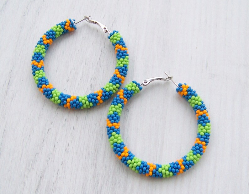 Beaded colorful hoop earrings Beadwork beaded jewelry Etsy