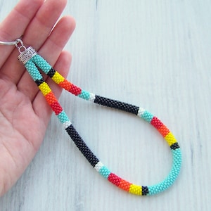 Beaded colorful keychain, Wrist keychain, Beaded key fob, Multi color modern beaded wristlet, Bead crochet keychain, Beadwork  wristlet