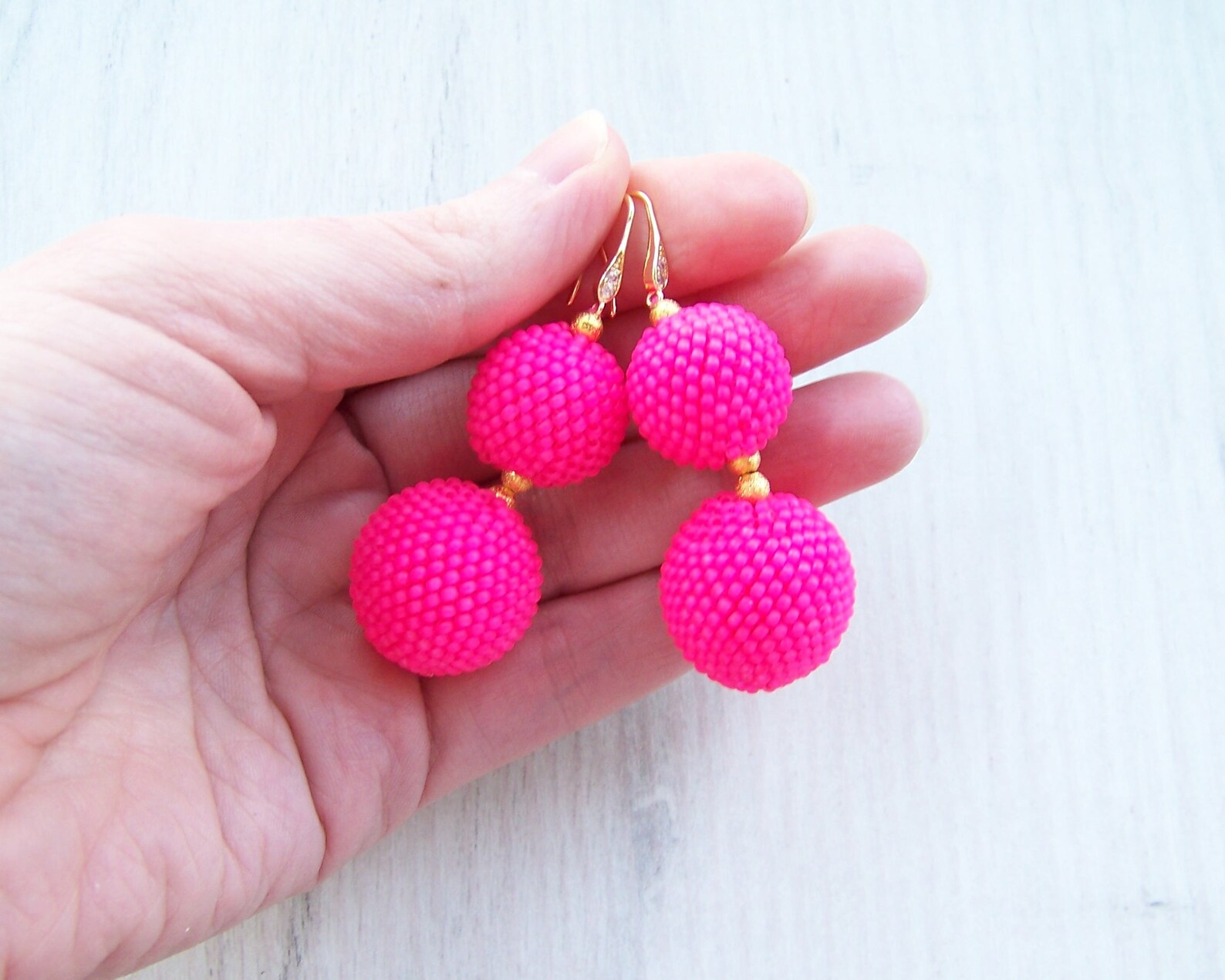 Neon Hot Pink Two Balls Earrings Balls Drop Earrings Pink Etsy