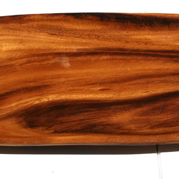 Huge 60s Vintage Hawaiian Monkeypod Wood Tiger Stripe Wood Platter for Consol Fruit or Sea Shells Raised Oval Signed