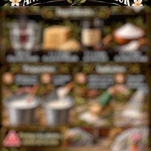 Peut inclure: Un panneau informatif noir avec le texte blanc ANTI-MOUSSE EXTÉRIEUR en haut, décoré de feuilles vertes et de fleurs blanches. Le panneau présente une mise en page en grille avec des illustrations floues d'ingrédients et d'instructions.