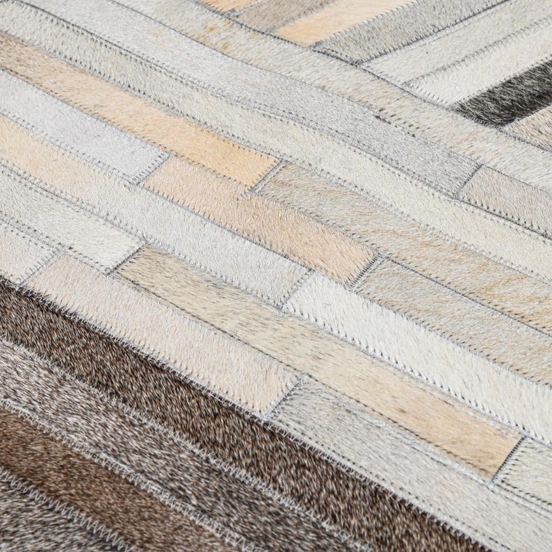Modern Geometric Leather Rug, Brown Ivory Black Area Carpet, Luxury ...