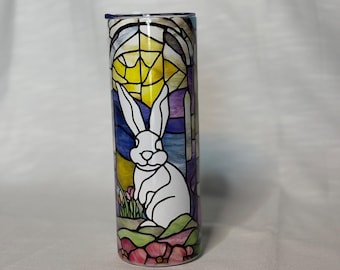 Bunny Insulated Tumbler: Stained Glass Rabbit, 20 oz Skinny Tumbler
