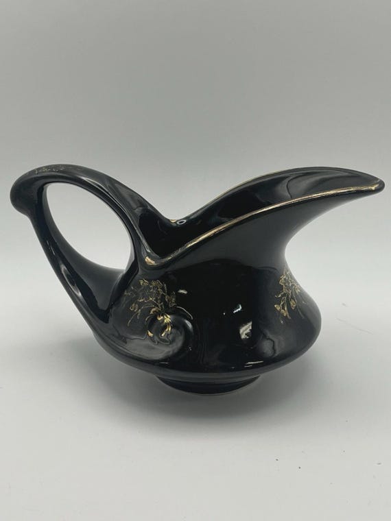 Vintage Perlen Porzellan Sahnekännchen - Schwarz & 22KT Gold MCM Decor