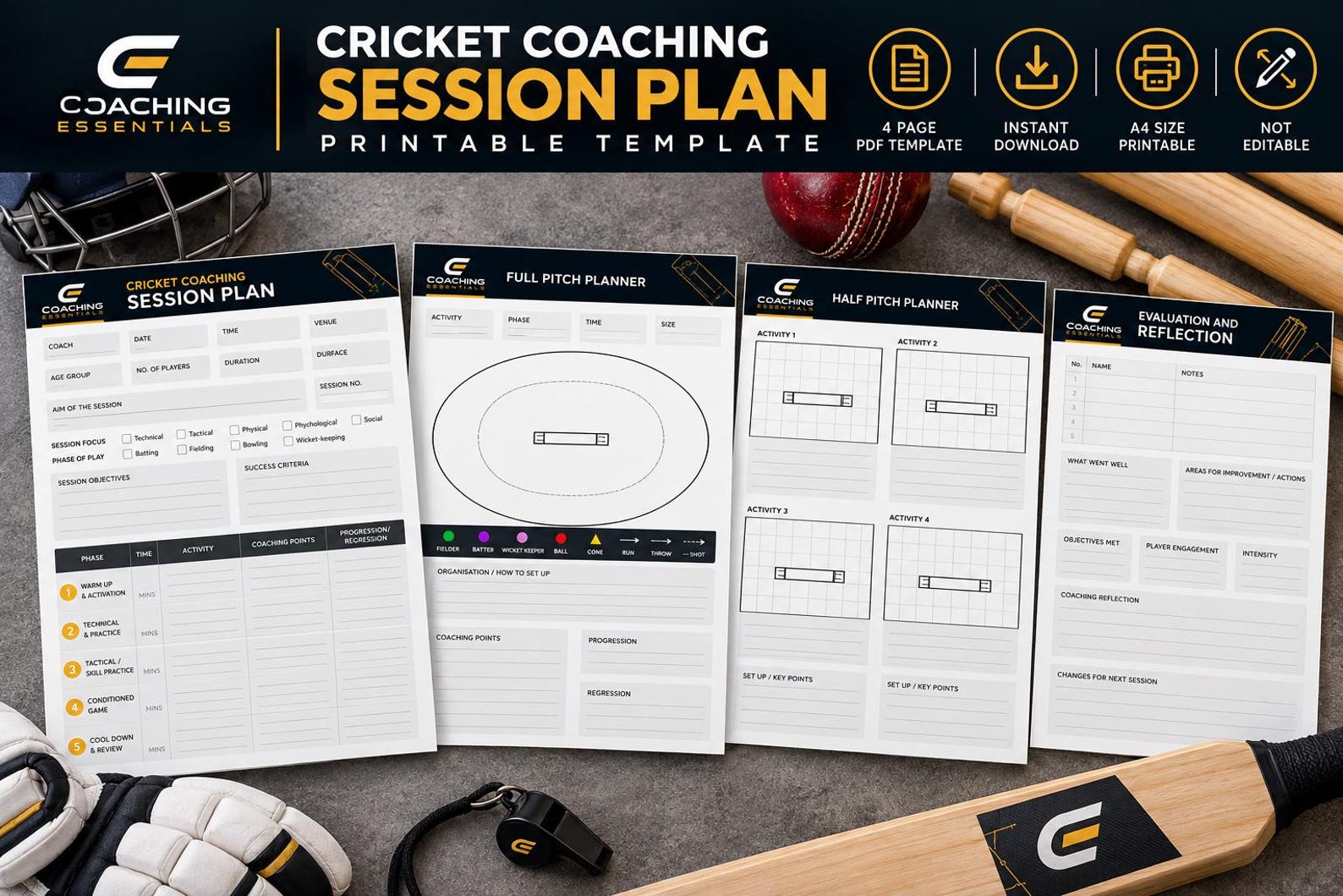 Cricket Coaching Session Plan Template | Printable A4 PDF | Cricket ...