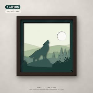 Wolf Shadow Box SVG, Layered Howling Wolf SVG Files, 3D Papercut Cricut Cut File, Misty Sage Green