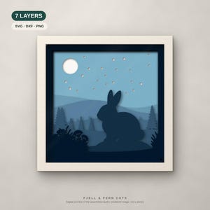 Bunny Shadow Box SVG, Layered Rabbit SVG Files, 3D Papercut Cricut Cut File, Twilight Teal