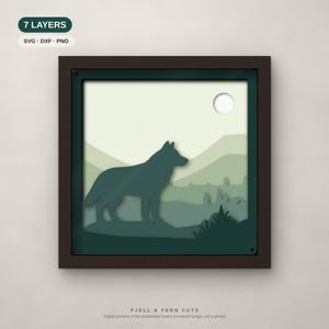 Wolf Shadow Box SVG, Layered Standing Wolf SVG Files, 3D Papercut Cricut Cut File, Misty Sage Green