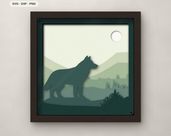 Wolf Shadow Box SVG, Layered Standing Wolf SVG Files, 3D Papercut Cricut Cut File, Misty Sage Green