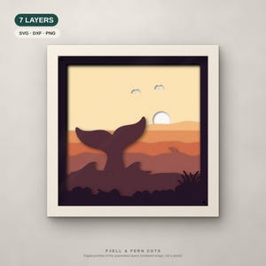 Whale Shadow Box SVG, Layered Whale Tail SVG Files, 3D Papercut Cricut Cut File, Golden Dawn image 1