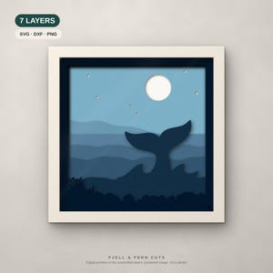 Whale Shadow Box SVG, Layered Whale Tail SVG Files, 3D Papercut Cricut Cut File, Twilight Teal