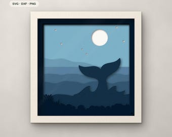Whale Shadow Box SVG, Layered Whale Tail SVG Files, 3D Papercut Cricut Cut File, Twilight Teal