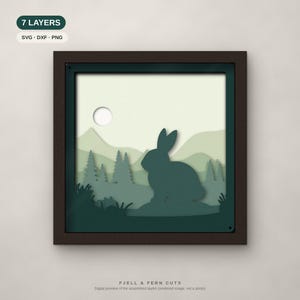 Bunny Shadow Box SVG, Layered Rabbit SVG Files, 3D Papercut Cricut Cut File, Misty Sage Green