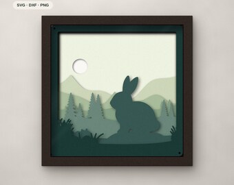 Bunny Shadow Box SVG, Layered Rabbit SVG Files, 3D Papercut Cricut Cut File, Misty Sage Green