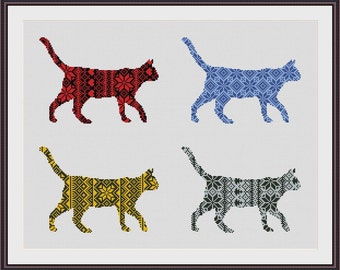 Nordic Ornament Christmas Cat Cross Stitch Pattern PDF Instant Download