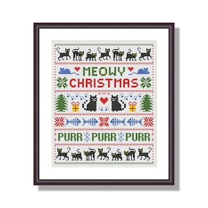 Nordische Ornament Sampler Weihnachten Katze Meowy Weihnachten Kreuzstich Muster PDF Instant Download