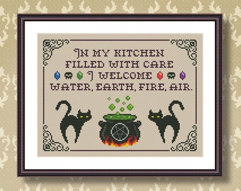 Kitchen Witchery Rules Cross Stitch Pattern PDF - In My Kitchen - Witchy, Witch, Herbs, Flowers - Garden, Kitchen, Measurement, Cooking