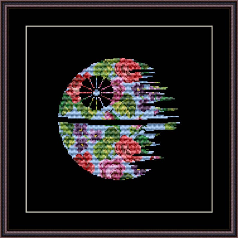 Star Fan Art Cross Stitch PDF pattern Floral Star Silhouette image 1