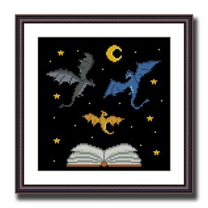 Book and Dragons Cross stitch Pattern PDF