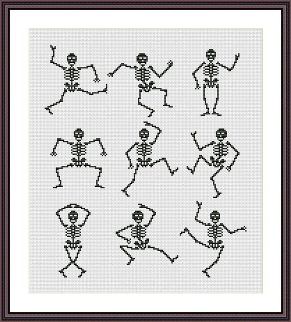 Halloween Cross stitch pattern Dancing Skeletons Instant Download