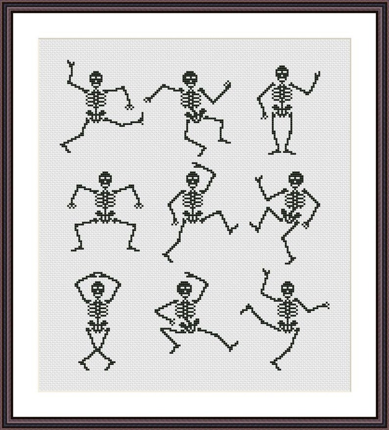 Halloween Cross stitch pattern Dancing Skeletons Instant Download