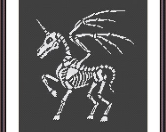 Unicorn Skeleton  - Cross stitch pattern PDF Instant Download - Witch, Horror, Macabre, Modern, Halloween, Hail Satan, Gothic, Witchcraft