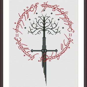 Narsil Tree of Gondor cross stitch pattern Instant Download PDF