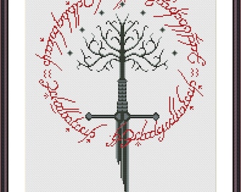 Narsil Tree of Gondor cross stitch pattern Instant Download PDF