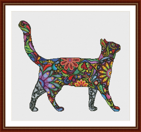 Colorful Abstract Cat Cross Stitch Pattern PDF Instant | Etsy