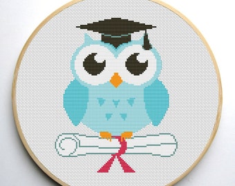 Owl Cross stitch pattern Graduation PDF Instant Download