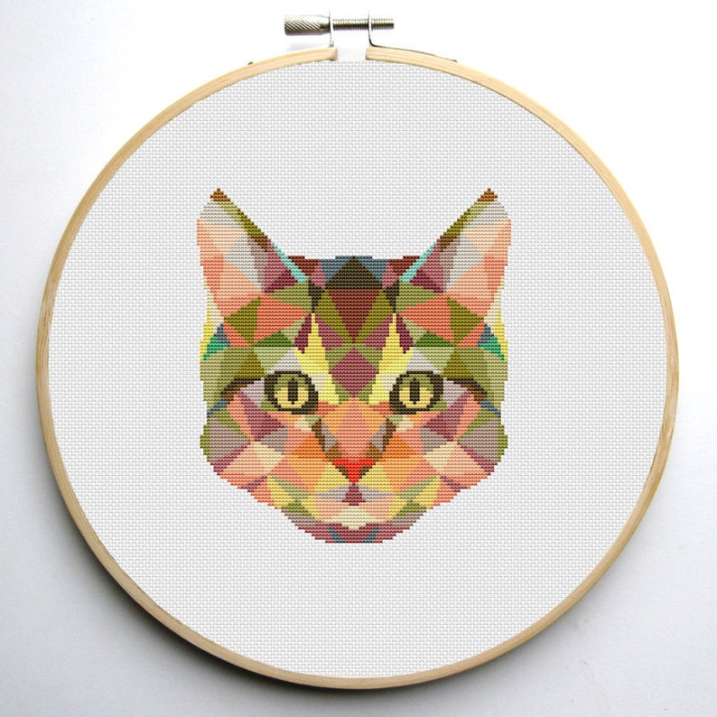 Geometric Cat Cross Stitch Pattern PDF Instant Download Etsy