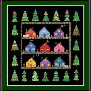 Villaggio nella foresta Schema punto croce geometrico moderno PDF Download immediato