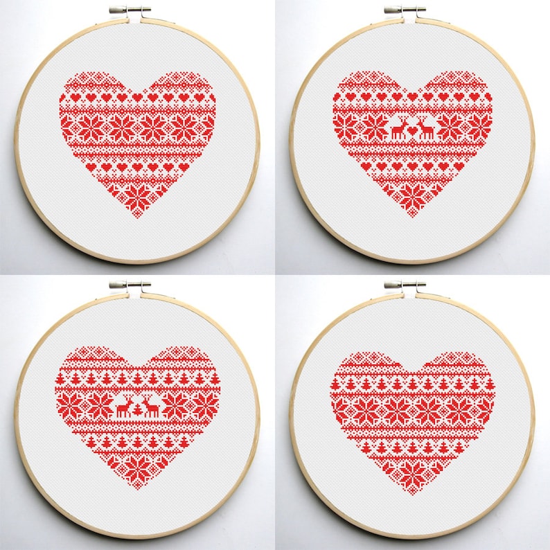 Nordic Christmas Hearts Cross Stitch Pattern PDF Instant Download - Set ...