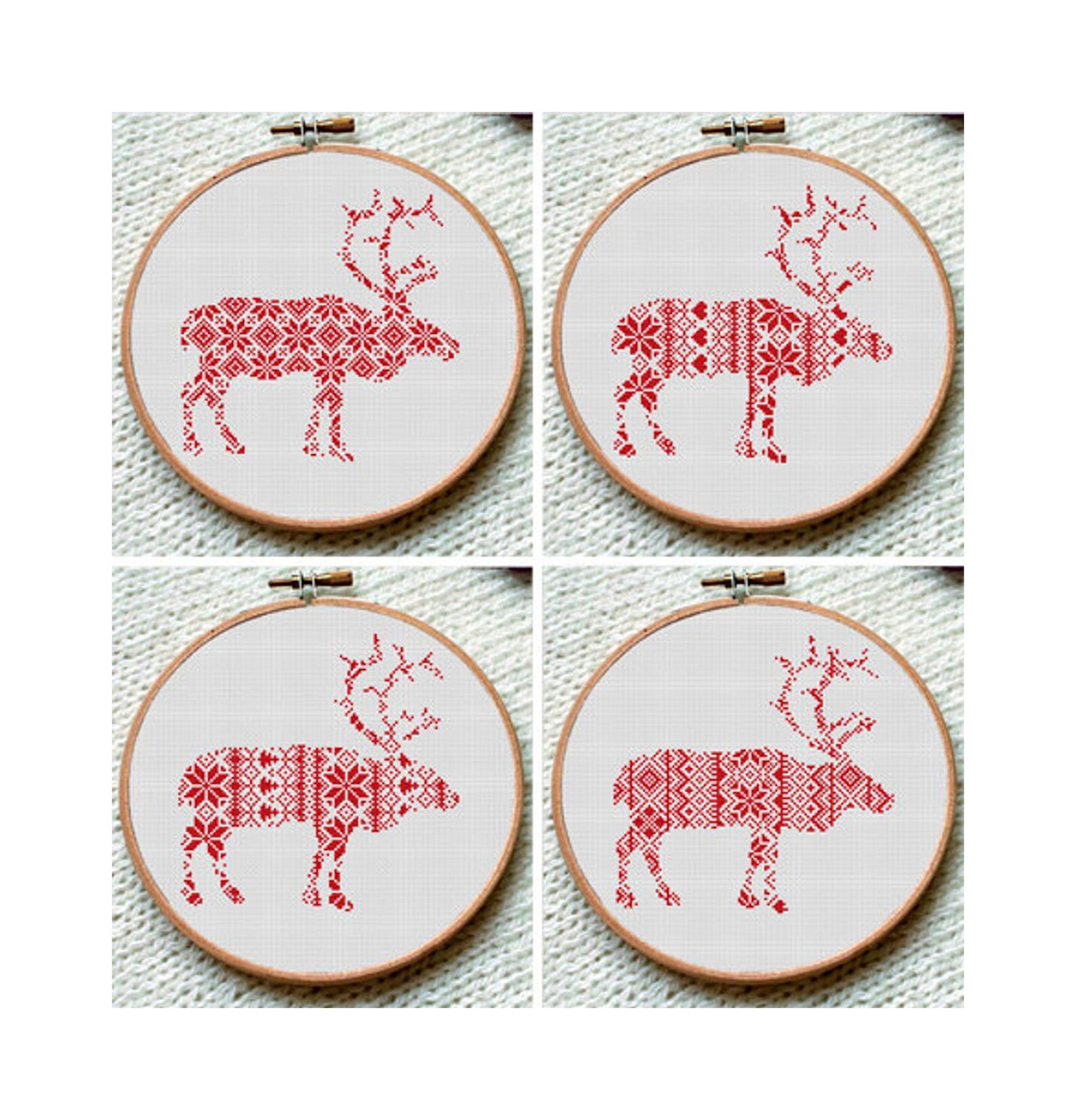 Nordic Pattern Christmas Reindeer Cross Stitch Pattern PDF Etsy Canada