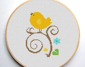 Cross stitch pattern Bird - PDF Cute Yellow Bird Instant Download