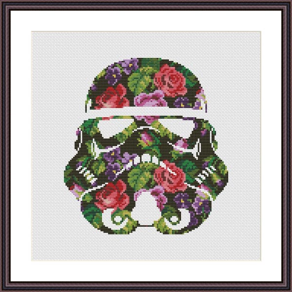 Patrón PDF Star Fan Art Punto de Cruz Casco Floral 2 - Silueta