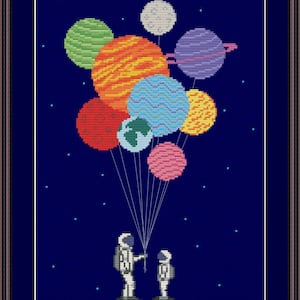 Astronauts and Planets Cross stitch pattern PDF Instant Download Science