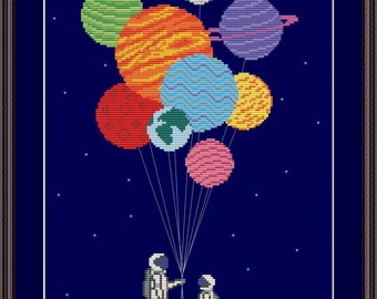 Astronauts and Planets Cross stitch pattern PDF Instant Download Science