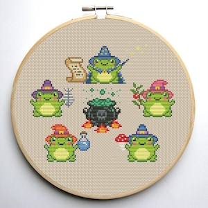 Patrón de punto de cruz de ranas brujas lindas (PDF) - Bruja Halloween Salve satánica