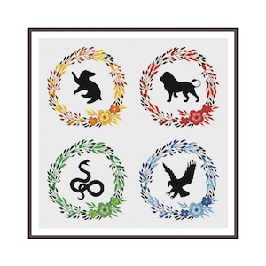 Four House Floral Crests 2 - Movie Fan Art Cross stitch pattern PDF Instant Download