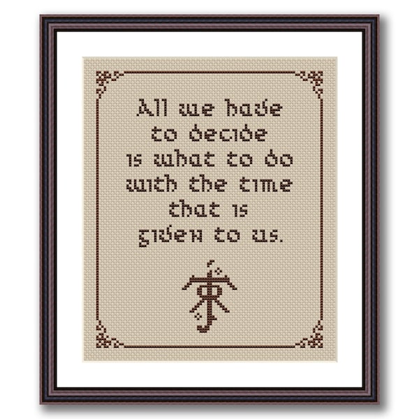J R R Tolkien quote - Cross Stitch Pattern PDF - All we hava to decide is what to do with the time that is given to us - LOTR - the Hobbit